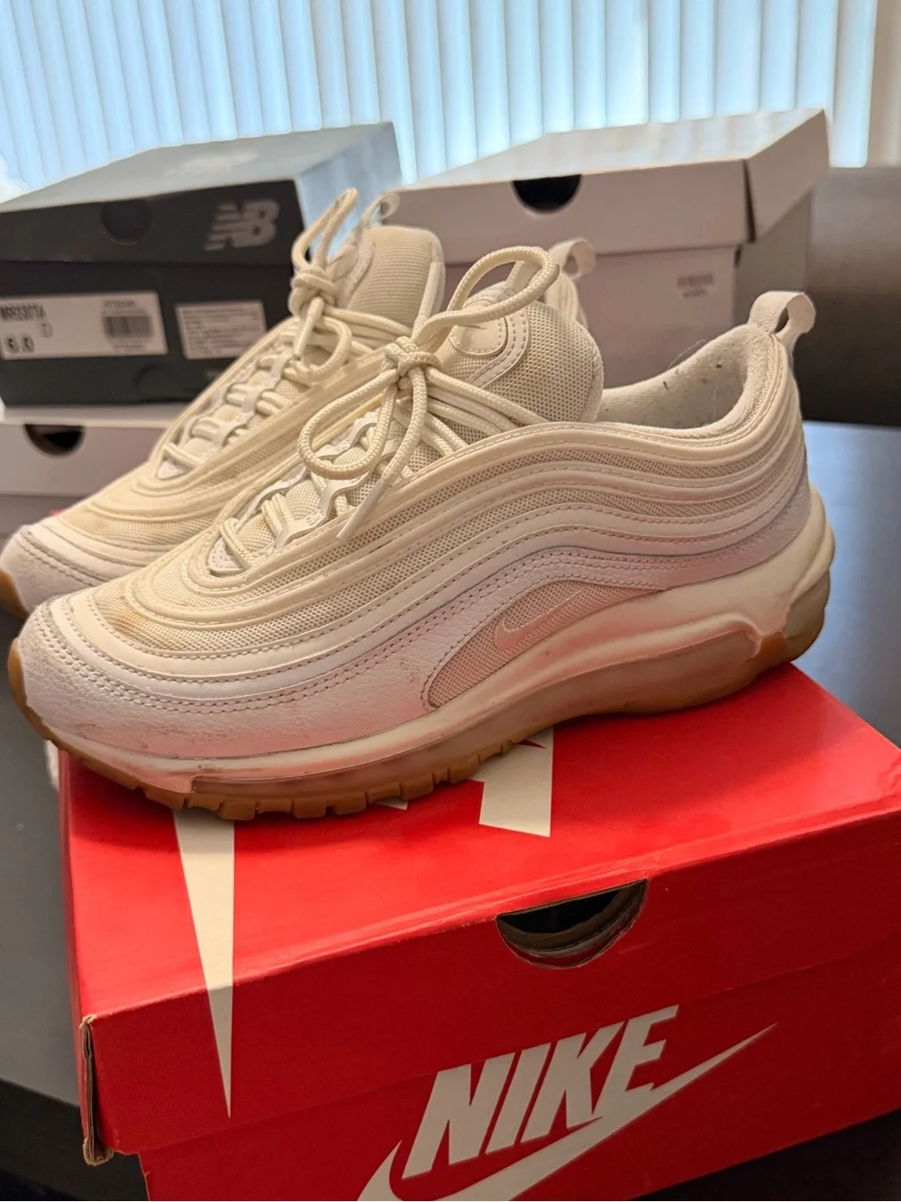 Nike Air Max 97 Low-Top Sneakers in Cream with Gum Sole